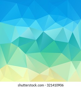Polygonal mosaic abstract geometry background landscape in blue, yellow and green colors. Used for creative design templates