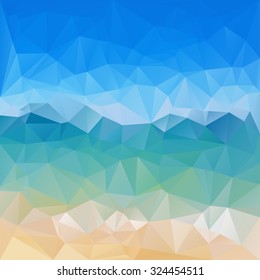 Polygonal mosaic abstract geometry background landscape in blue and green colors.  Used for creative design templates