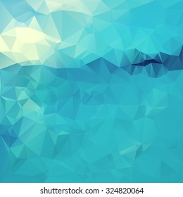 Polygonal mosaic abstract geometry background landscape in blue and green colors. Used for creative design templates