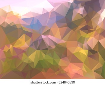Polygonal mosaic abstract geometry background landscape in red, pink, orange and yellow colors. Used for creative design templates