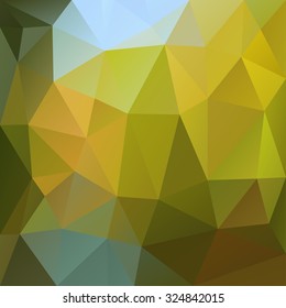 Polygonal mosaic abstract geometry background landscape in green, orange and yellow colors. Used for creative design templates