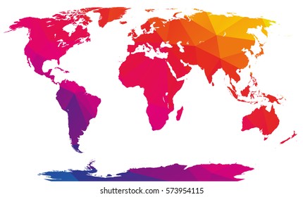Polygonal mosaic abstract world map, rainbow - multicolored, isolated on white