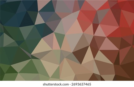 O pano de fundo do mosaico poligonal revela uma variedade de cores terrosas; os tons variam de verde-floresta profundo e azul-oceânico a terracota quente, formando uma textura polida baixa e elegante.