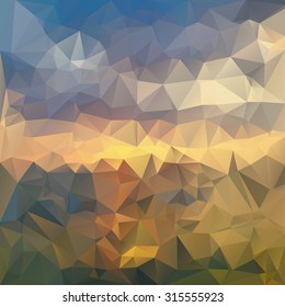 Polygonal mosaic background in blue, yellow and orange colors. Used for creative design templates
