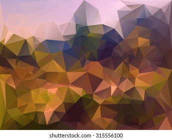 Polygonal mosaic background in green, orange, brown and pink colors. Used for creative design templates