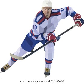 Polygonal mosaic of hockey player. Face view.Vector image