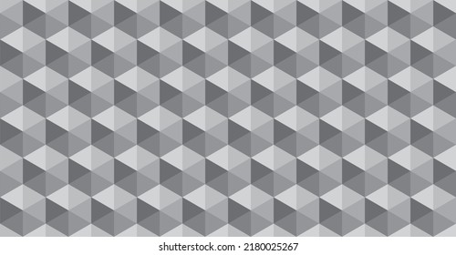 Polygonal Mosaic pattern. Cubes. Gray Grid Mosaic Background, Creative Design Templates. Abstract Background with triangles. 3d Geometric seamless pattern. Hexagon. Monochrome texture. LightGradient.
