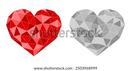 Polygonal, mosaic red and gray hearts.  Design elements for Valentine's Day, love, or romance. Flat heart collection, herz sammlung. Vector illustration