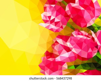 Polygonal mosaic. Spring flowers. The red tulips. Triangular low poly style. Color background. Polygonal background. Template for poster.