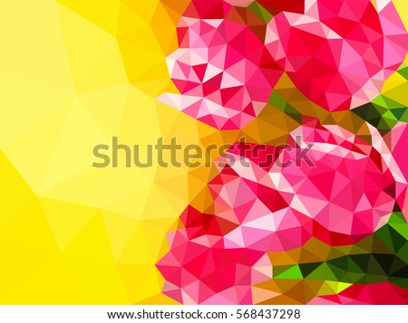Polygonal mosaic. Spring flowers. The red tulips. Triangular low poly style. Color background. Polygonal background. Template for poster.