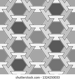 Polygonal motif. Geometrical backdrop. Hexagons, figures ornament. Shapes wallpaper.Seamless pattern. Geometric background. Digital paper, textile print, abstract. Vector