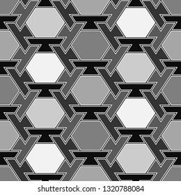 Polygonal motif.Seamless pattern. Geometrical backdrop. Hexagons, figures ornament. Shapes wallpaper.Geometric background. Digital paper, textile print, abstract. Vector.