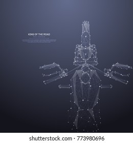 Polygonal motorcycle. Bike concept. Vector mesh spheres from flying debris. Thin line concept. Motorbike structure style illustration