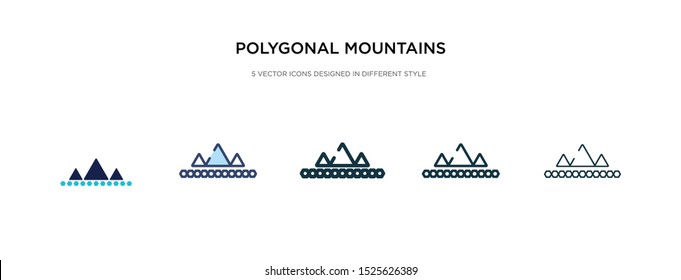 polygonal mountains icon in different style vector illustration. two colored and black polygonal mountains vector icons designed in filled, outline, line and stroke style can be used for web,