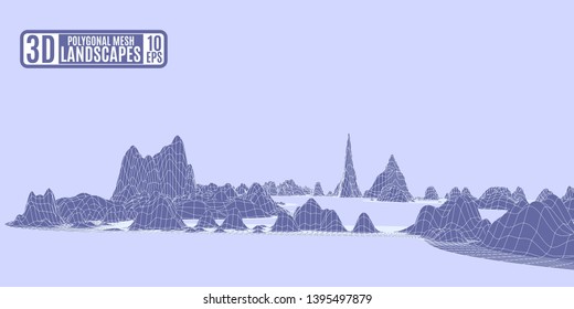 polygonal mountains purple background fascinating landscape computer