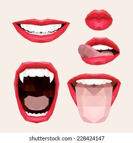 Polygonal mouth and lips. Vector illustration