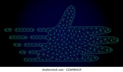 Polygonal moving hand illustration with fast speed effect. Abstract mesh lines, triangles and points on dark background with moving hand designed for modern abstract with symbols of speed, rush,