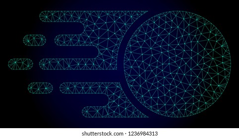 Polygonal moving sphere illustration with fast speed effect. Abstract mesh lines, triangles and points on dark background with moving sphere designed for modern abstract with symbols of speed, rush,