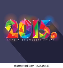 polygonal multicolored new 2015 year number- shiny vibrant colors on dark background- modern low poly style