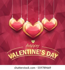 Polygonal Multicolored Postcard with Happy Valentines Day Celebration Design. Greeting Card Design, Vector Colorful Love Text Elements, Low Poly Background or Flyer, Poster