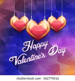 Polygonal Multicolored Postcard with Happy Valentines Day Celebration Design. Greeting Card Design, Vector Colorful Love Text Elements, Low Poly Background or Flyer, Poster