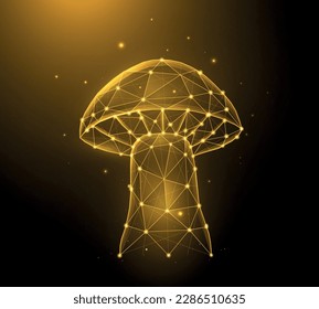 Polygonal mushroom vector illustration isolated on dark background.