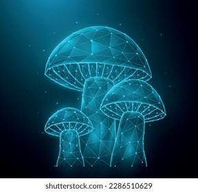 Polygonal mushrooms vector illustration isolated on dark blue background.