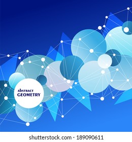 Polygonal navy blue background with abstract molecular connection