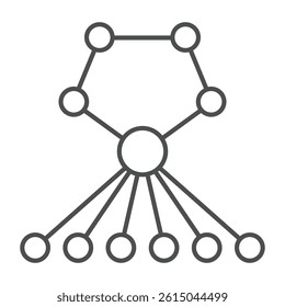 Polygonal net with connections thin line icon, neural network concept. Vector graphics. Network structure, deep learning sign on white background, outline style icon for mobile or web design