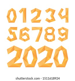 Polygonal numbers. Golden crystal style low poly numbers. Part of set.