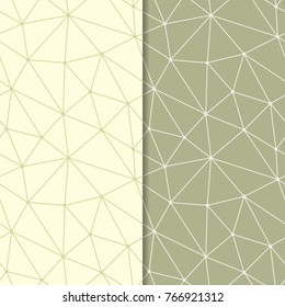 Polygonal olive green seamless patterns. Set of geometric backgrounds for textile and wallpapers