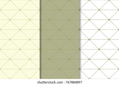 Polygonal olive green seamless patterns. Set of geometric backgrounds for textile and wallpapers