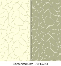 Polygonal olive green seamless patterns. Set of geometric backgrounds for textile and wallpapers