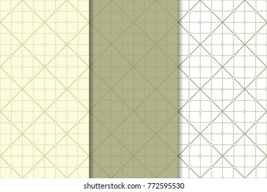 Polygonal olive green seamless patterns. Set of geometric backgrounds for textile and wallpapers