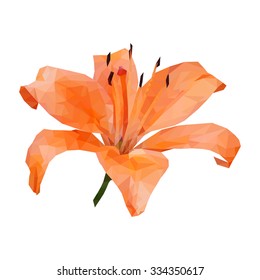 polygonal orange lily, polygon triangle flower, isolated vector