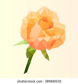 polygonal orange rose, poly low diamond flower, isolated vector