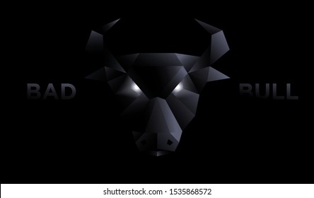 Polygonal origami paper style scary bull with black backgrounds. Vector EPS.