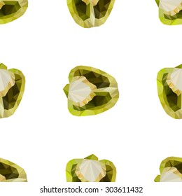 Polygonal origami sweet Pepper seamless pattern.
Low poly green bell peppers.
