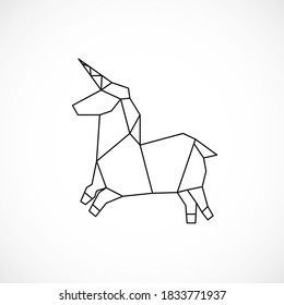 polygonal origami unicorns. Contour for tattoo, logo, emblem and design element.