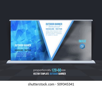 Polygonal Outdoor Banner Vector Background. Advertising Corporate Cover Design with Image Add Feature, Business Elements and Print Ready Low Poly Style Out Door Ad, Website Horizontal Banners Template