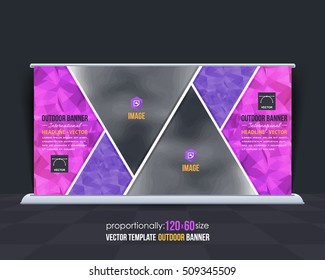 Polygonal Outdoor Banner Vector Background. Advertising Corporate Cover Design with Image Add Feature, Business Elements and Print Ready Low Poly Style Out Door Ad, Website Horizontal Banners Template