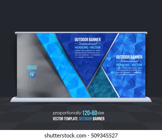 Polygonal Outdoor Banner Vector Background. Advertising Corporate Cover Design with Image Add Feature, Business Elements and Print Ready Low Poly Style Out Door Ad, Website Horizontal Banners Template