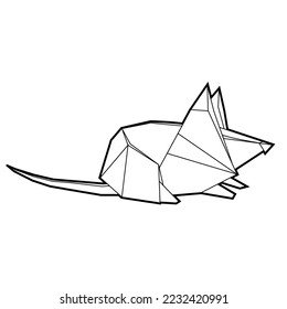 Polygonal outline mouse. Contour origami rat. Paper folded animal. The object is separate from the background. Vector element for greeting cards, banners and your design.