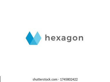 Polygonal paper animal muzzle logo. Hexagon shape origami emblem. Hexagonal dog-eared sheet icon. Geometric typography sign. Isolated blue geometrical vector illustration. Stylized letter v, w symbol. 