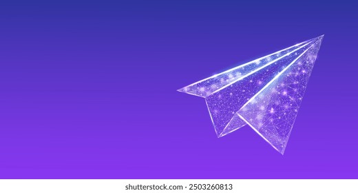 Polygonal paper plane. Business startup, innovation, growth, travel, way forward freedom concept. Wireframe low poly plane. Vector illustration.