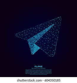 Polygonal paper plane. Point and line composition. Projects template for business. Vector illustration.