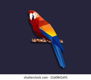 Polygonal parrot, low poly parrot, geometric vector illustration, isolated on white background.