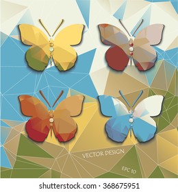 Polygonal pattern with colorful butterflies with space for text. EPS10 vector file organized in layers for easy editing.