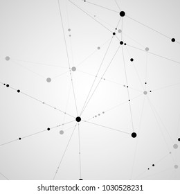 Polygonal pattern of connected black lines and dots on white background