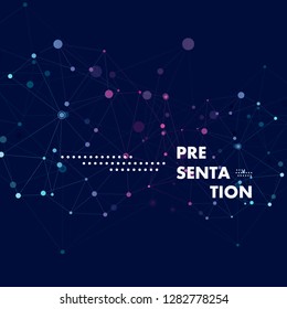 Polygonal pattern connected lines and dots on blue background. Designed for use new technology projects.